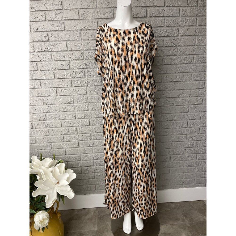 G by Giuliana Women's Animal Print Side Slit Pant & Top 2 Pcs Set Size LP NWT - Picture 2 of 12